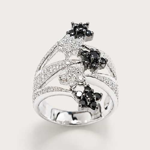 18K White Gold Diamond Black Rhodium Ring