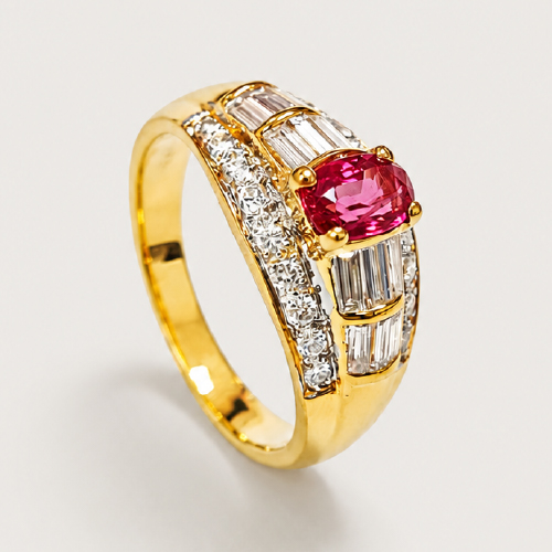 18K Yellow Gold Diamond & Ruby Ring Two Tone