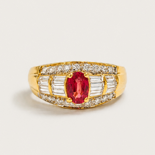 18K Yellow Gold Diamond & Ruby Ring Two Tone
