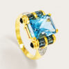 18K Yellow Gold Diamond & Blue Topaz Ring Two Tone