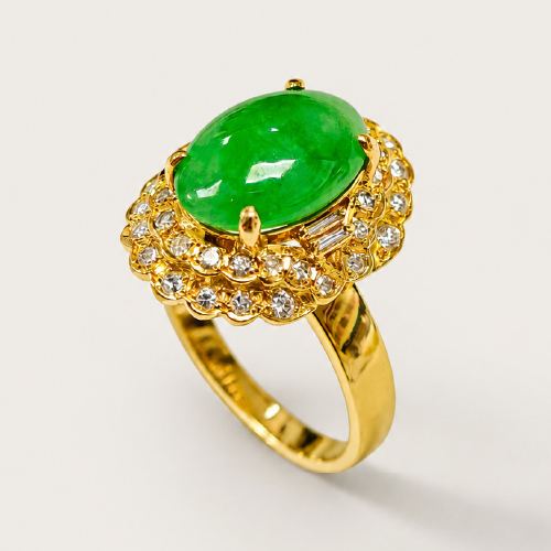20K Yellow Gold Diamond & Jade Ring