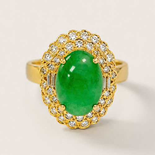 20K Yellow Gold Diamond & Jade Ring