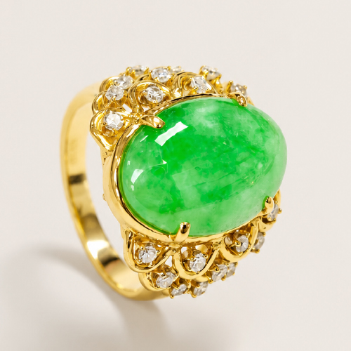 18K Yellow Gold Diamond & Jade Ring