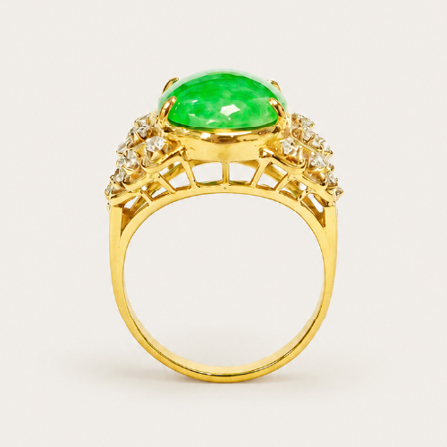 18K Yellow Gold Diamond & Jade Ring