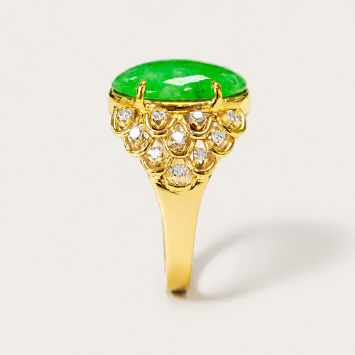 18K Yellow Gold Diamond & Jade Ring
