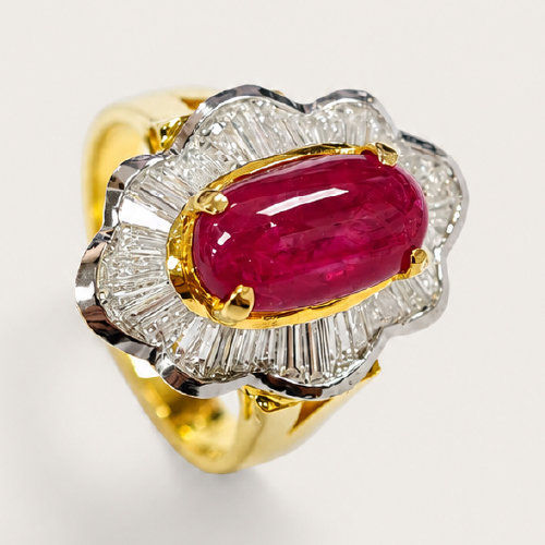 20K Yellow Gold Diamond & Ruby Ring Two Tone