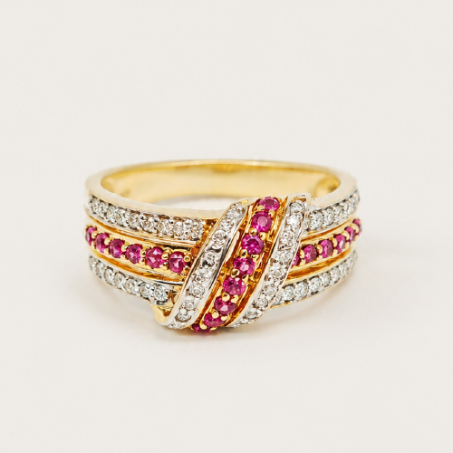 9K Yellow Gold Diamond & Ruby Ring 2 Tone