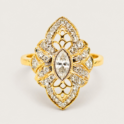 18K Yellow Gold Diamond Ring 2 Tone