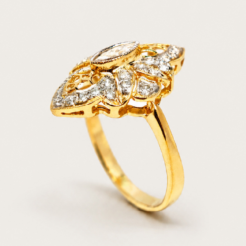 18K Yellow Gold Diamond Ring 2 Tone
