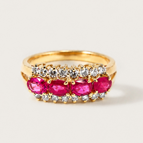 18K Yellow Gold Diamond & Ruby Ring