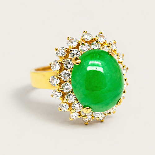 22K Yellow Gold Diamond & Jade Ring