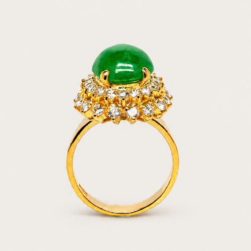 22K Yellow Gold Diamond & Jade Ring
