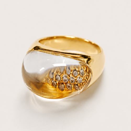 18K Yellow Gold Diamond & Crystal Ring
