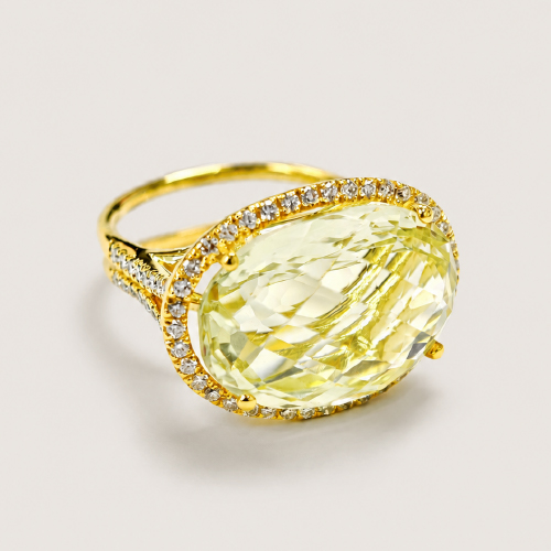 18K Yellow Gold Diamond & Lemon Quartz Ring