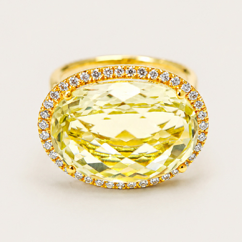 18K Yellow Gold Diamond & Lemon Quartz Ring