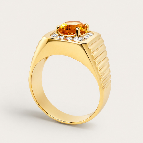 18K Yellow Gold Diamond & Citrine Ring