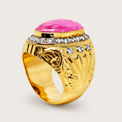 22K Yellow Gold Diamond & Ruby Ring 2 Tone