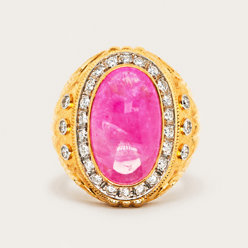 22K Yellow Gold Diamond & Ruby Ring 2 Tone