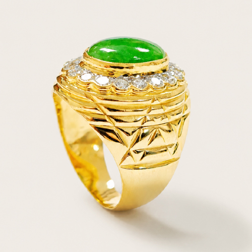 20K Yellow Gold Diamond & Jade Ring 2 Tone