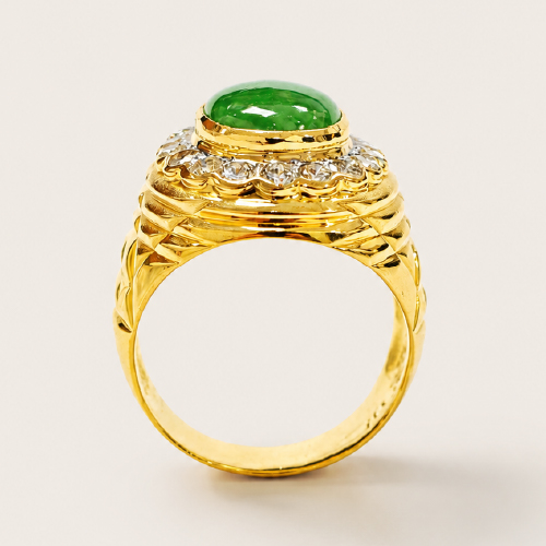 20K Yellow Gold Diamond & Jade Ring 2 Tone
