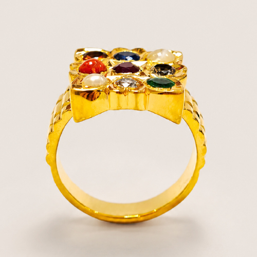 22K Yellow Gold Diamond, Cubiczirconia & Colour Gems Ring