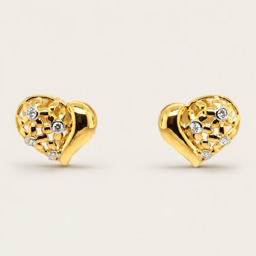 18K Yellow Gold Diamond Two Tone Earstud