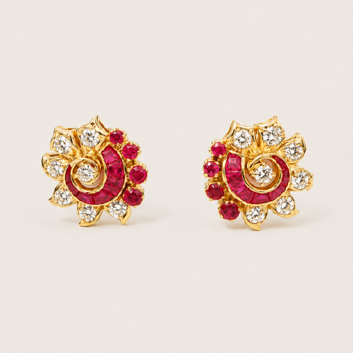 14K Yellow Gold Diamond Stone Earstud
