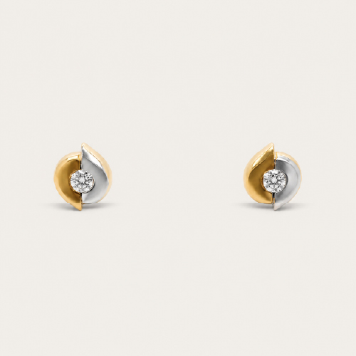 18K Yellow Gold Diamond Two Tone Earstud