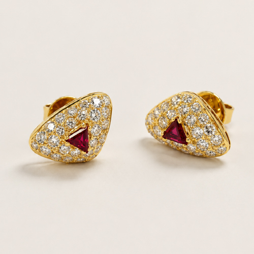 18K Yellow Gold Diamond & Ruby Earstud