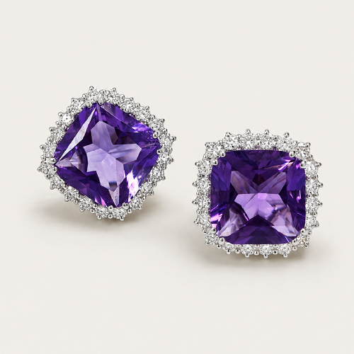 18K White Gold Diamond & Amethyst Earring