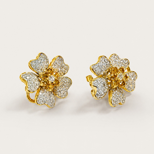 18K Yellow Gold Diamond Earring 2 Tone Larry