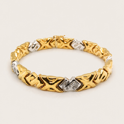 18K Yellow Gold Diamond Two Tone Bracelet