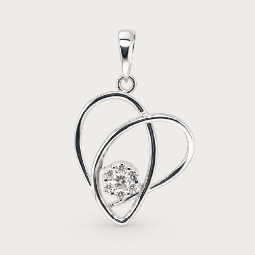 18K White Gold Diamond Heart Pendant