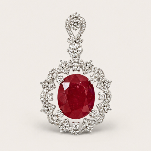 18K White Gold Diamond & Enhanced Ruby Pendant
