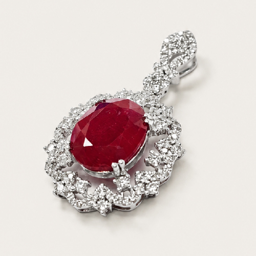 18K White Gold Diamond & Enhanced Ruby Pendant