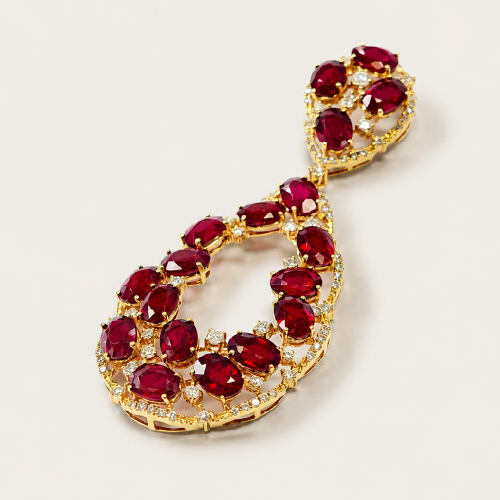 18K Yellow Gold Diamond & Enhanced Ruby Pendant
