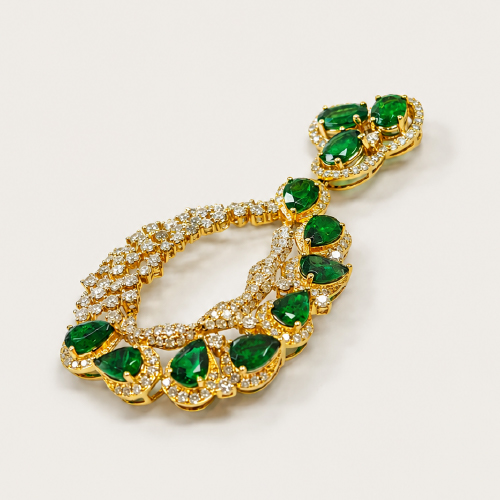 18K Yellow Gold Diamond & Emerald Pendant