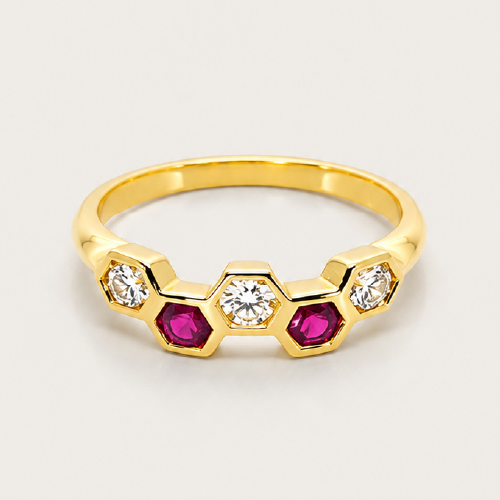 18K Yellow Gold Diamond Stone Ring