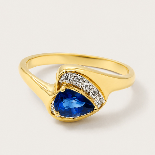 20K Yellow Gold Diamond Blue Sapphire Ring