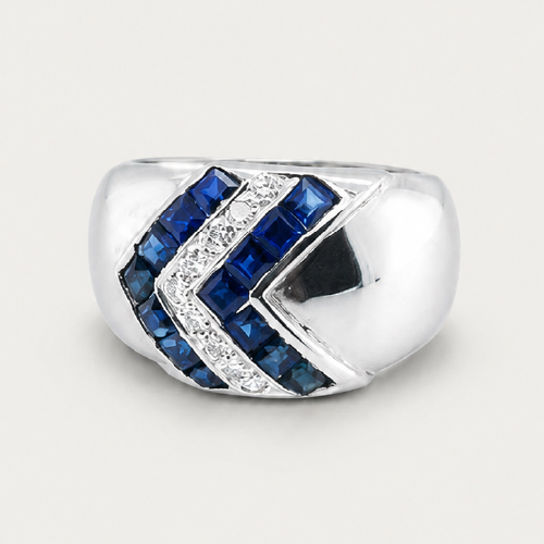18K White Gold Blue Sapphire Diamond Ring