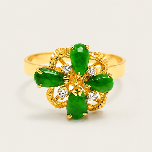 22K Yellow Gold Jade Diamond Ring