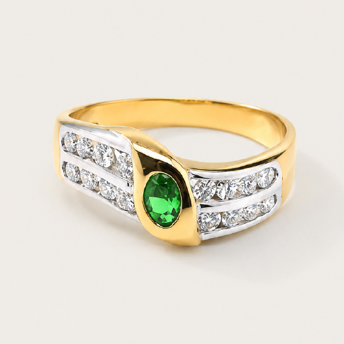 18K Yellow Gold Diamond Emerald Ring