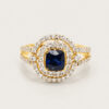 18K Yellow Gold Blue Sapphire Diamond Ring