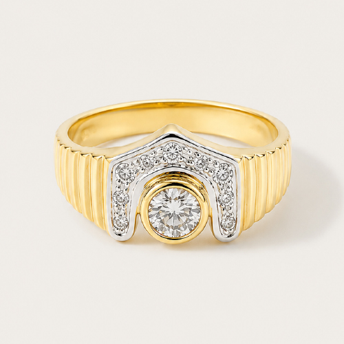 18K Yellow Gold Diamond Two Tone Ring