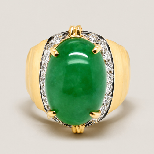 20K Yellow Gold Jade Diamond Two Tone Ring