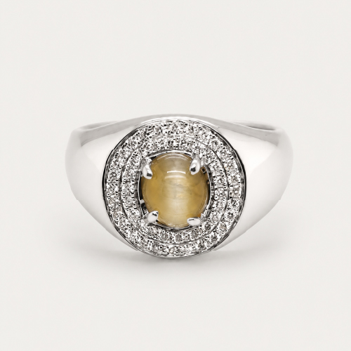 18K White Gold Diamond & Cat’s Eye Ring