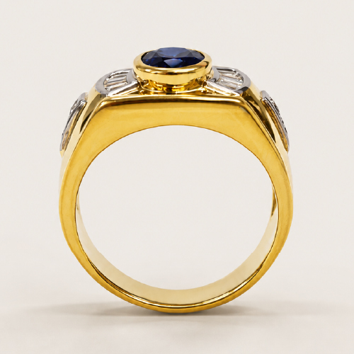20K Yellow Gold Diamond & Blue Sapphire Ring 2 Tone
