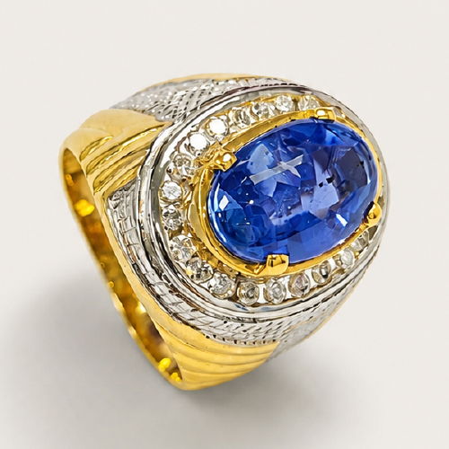 14K Yellow/White Gold Diamond & Blue Sapphire Ring