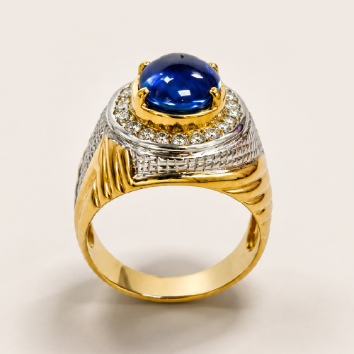14K Yellow/White Gold Diamond & Blue Sapphire Ring