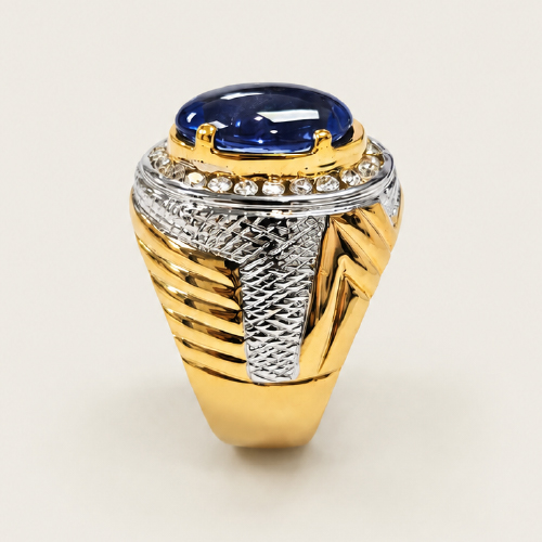 14K Yellow/White Gold Diamond & Blue Sapphire Ring